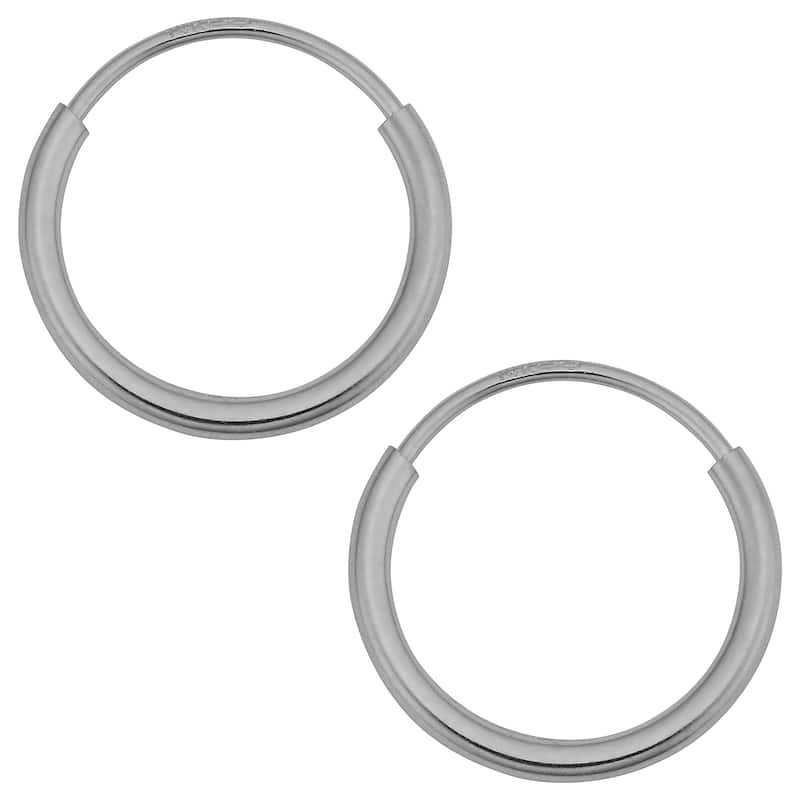 14k White Gold Round Endless Hoop Earrings - 1 x 10 mm