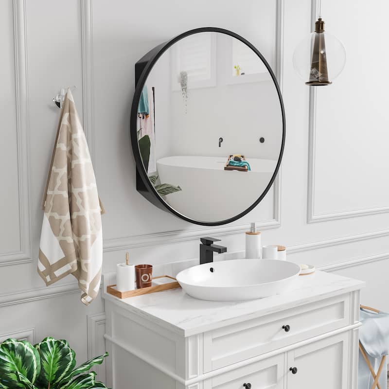 Round Wall-Mounted Mirrored Cabinet with Magnetic Doors - 24*24 - 24*24