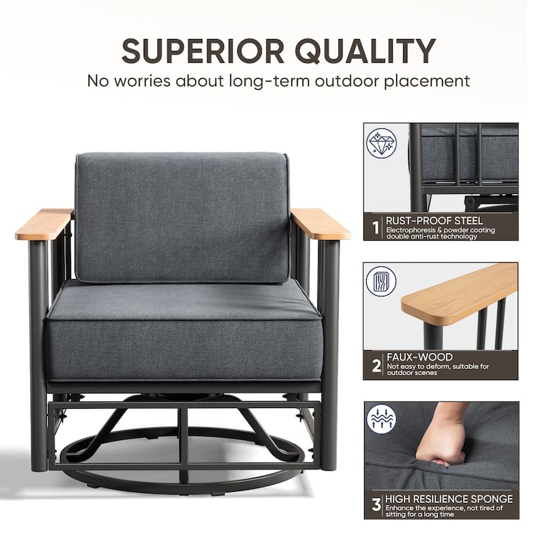 Puffin 4-Piece Metal Frame Outdoor Swivel Gliding Chairs with 6-Inch Cushions and Ottomans