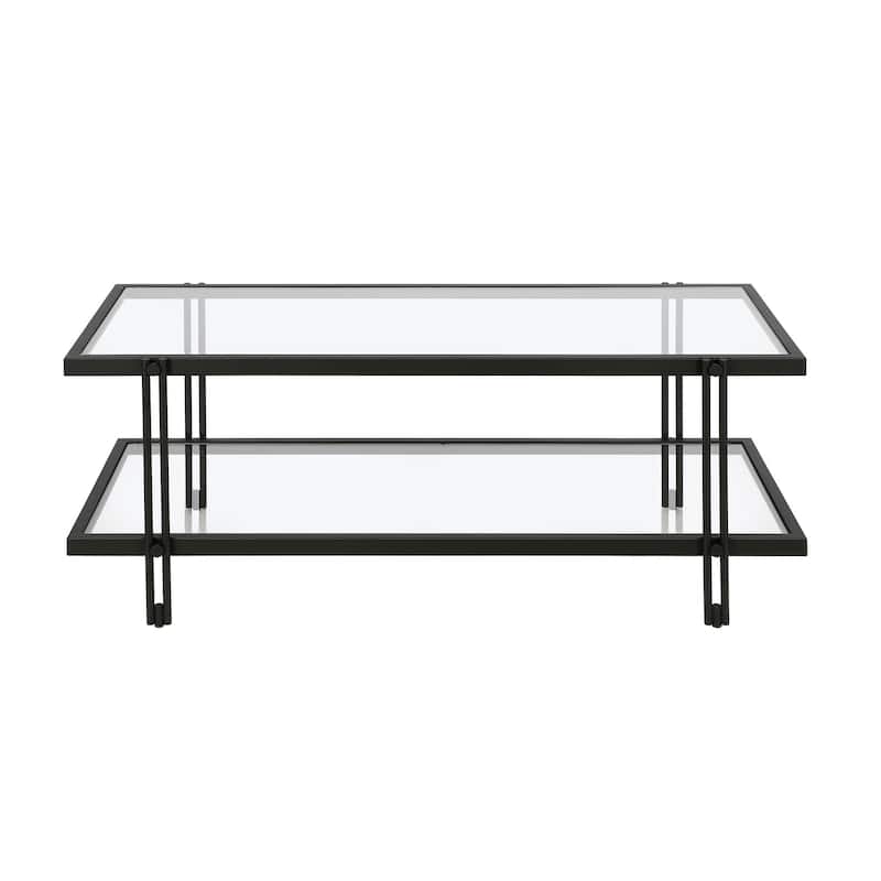 45-inch Glass and Steel Coffee Table with Shelf for Living Room Storage - 45" x 20" x 17"
