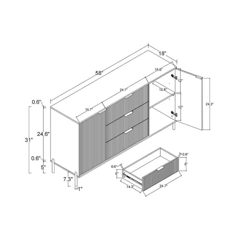 58" Premium Storage Cabinet Dresser - Versatile and Stylish