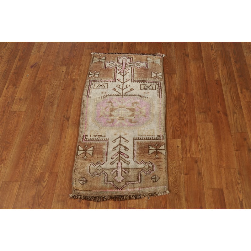 Tribal Anatolian Oriental Foyer Rug Handmade Geometric Wool Carpet - 1'6" x 3'1"