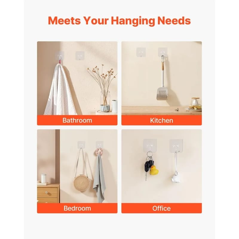 12-Pack Self-Adhesive Wall Hooks Stainless Steel with PVC Waterproof Surface for Home - 2.24 x 2.24 x 0.866 in