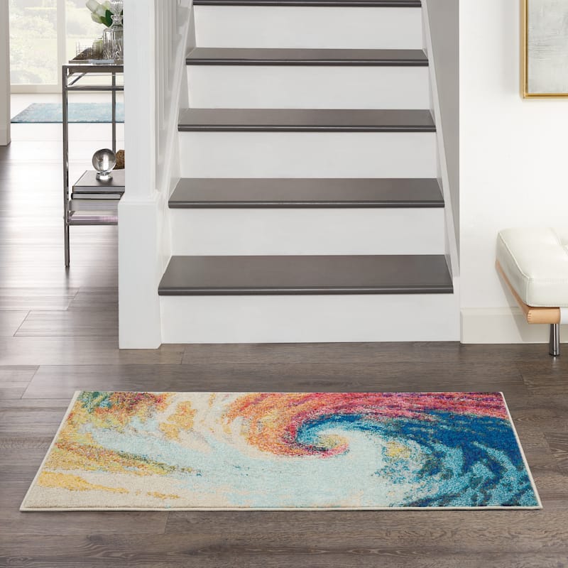 Nourison Celestial Abstract Modern Multicolored Colorful Wave Area Rug - 2' 2" x 3' 9" - Blue/Multi - Rectangle