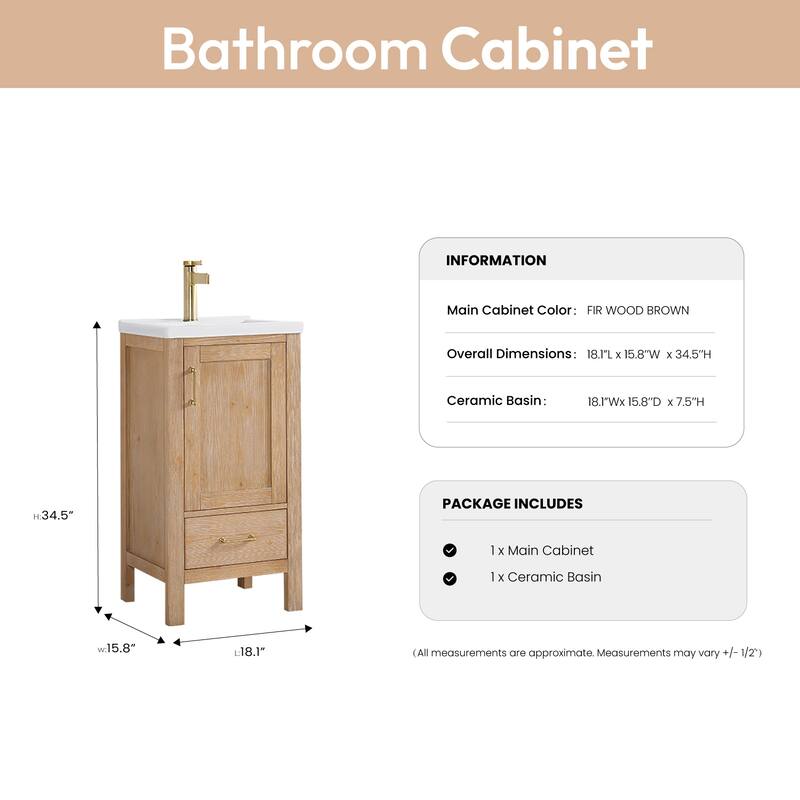Gela Single Sink Bath Vanity with Drop-In Ceramic Basin without Mirror