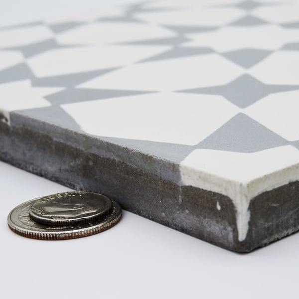 Medina Handmade Cement Tile, 8''x8'',White-Grey , Set of 12( Morocco ...