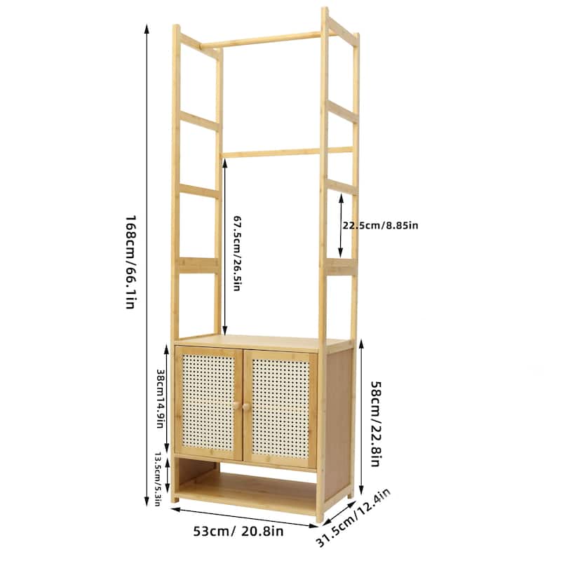 Bamboo Clothes Rack Stand with Cabinet andShoe Shelf