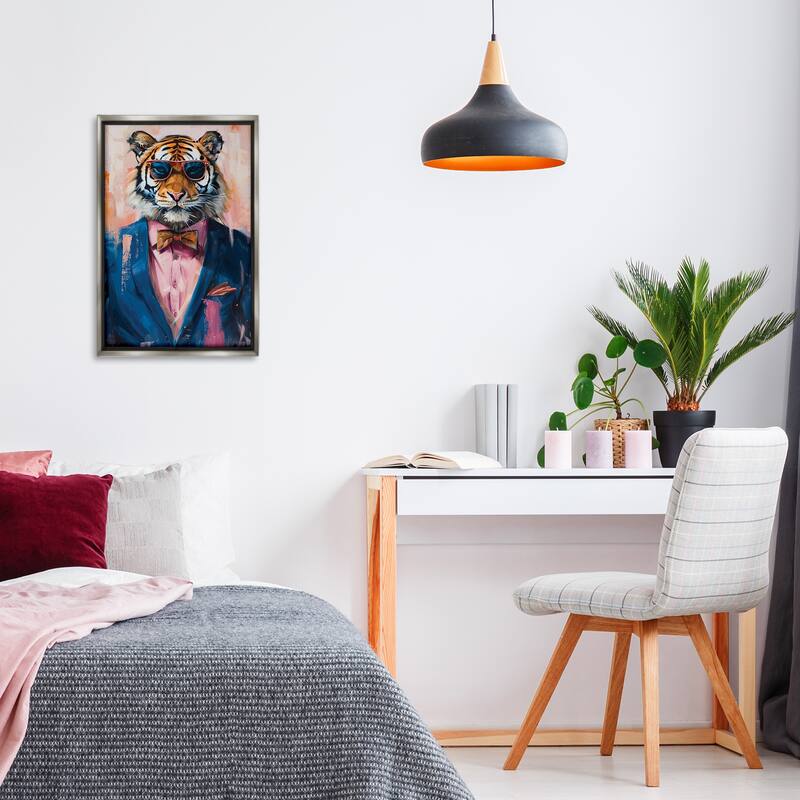 Stupell Suited Tiger Modern Fashion Framed Floater Canvas Wall Art Design By LSR Design Studio
