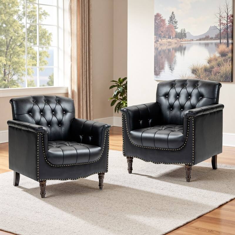 Modern Faux Leather Accent Chairs Set Of 2, Upholstered Armchair For Living Room