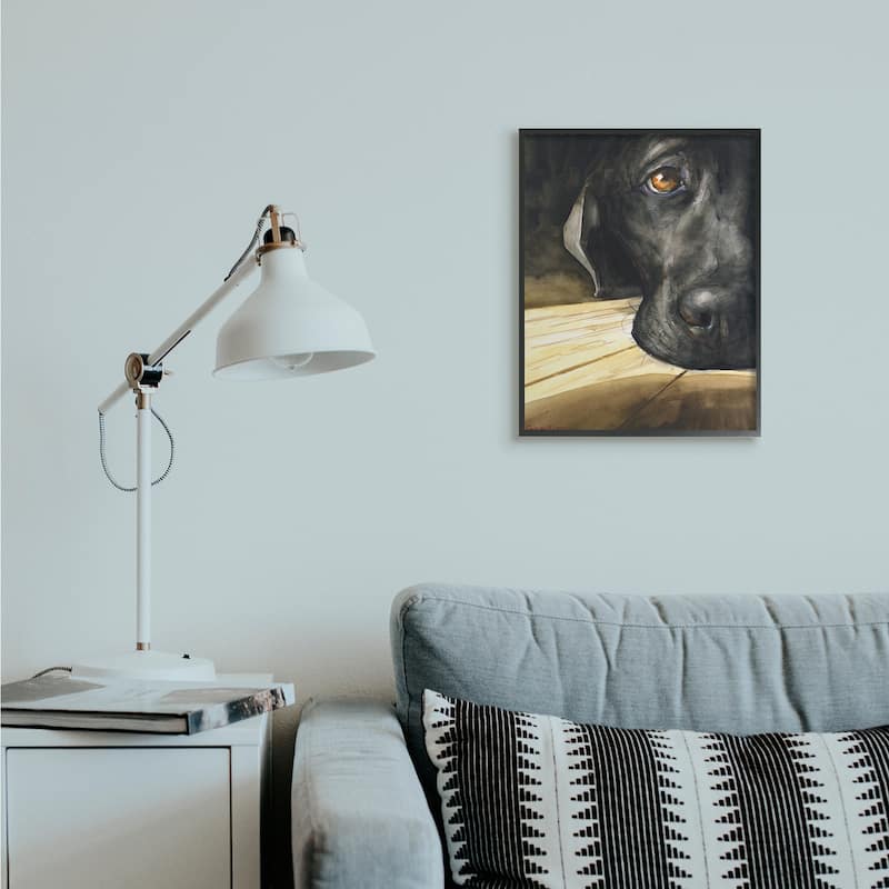 Stupell Labrador Resting Pet Dog Portrait Brown Black Framed Wall Art