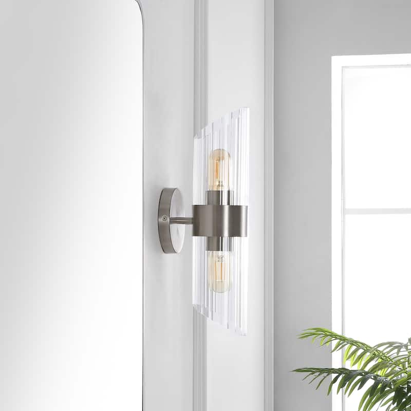 SAFAVIEH Lighting Eytan 2-light 6-inch Glass Wall Sconce with Bulbs (Set of 2) - 6.3 in. W x 4.8 in. D x 16.5 in. H