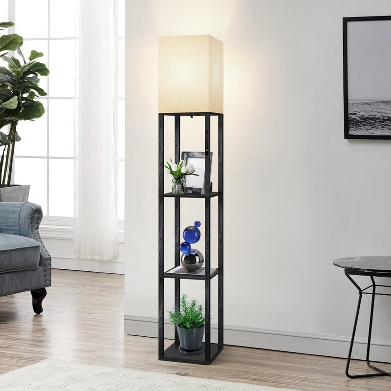 63 Dimmable LED Column Floor Lamp with Shelves Remote Control N A On Sale Bed Bath Beyond 42334355