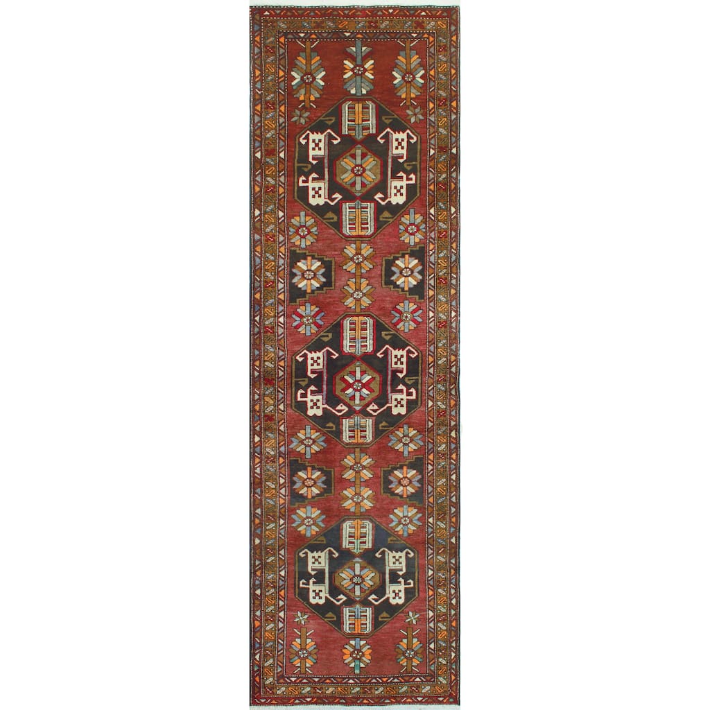 Noori Rug Fine Vintage Distressed Ayesha Rose/Charcoal Runner - 3'9" x 12'7"
