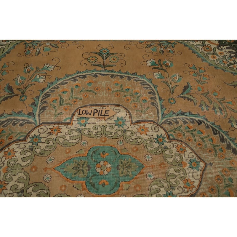 Hand Knotted Oriental 100% Wool Carpet Traditional Floral Oranges & Rust Tabriz Area Rug - 12' 9'' X 9' 7''