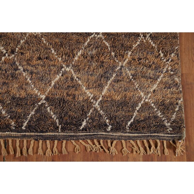 All-Over Brown Moroccan Area Rug Hand-Knotted Wool Carpet - 8'1" x 10'11"