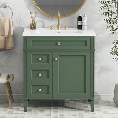 30"Bathroom Vanity with Top Sink, Bathroom Storage Cabinet with 2 Drawers and a Tip-out Drawer, Single Sink Bathroom Vanity