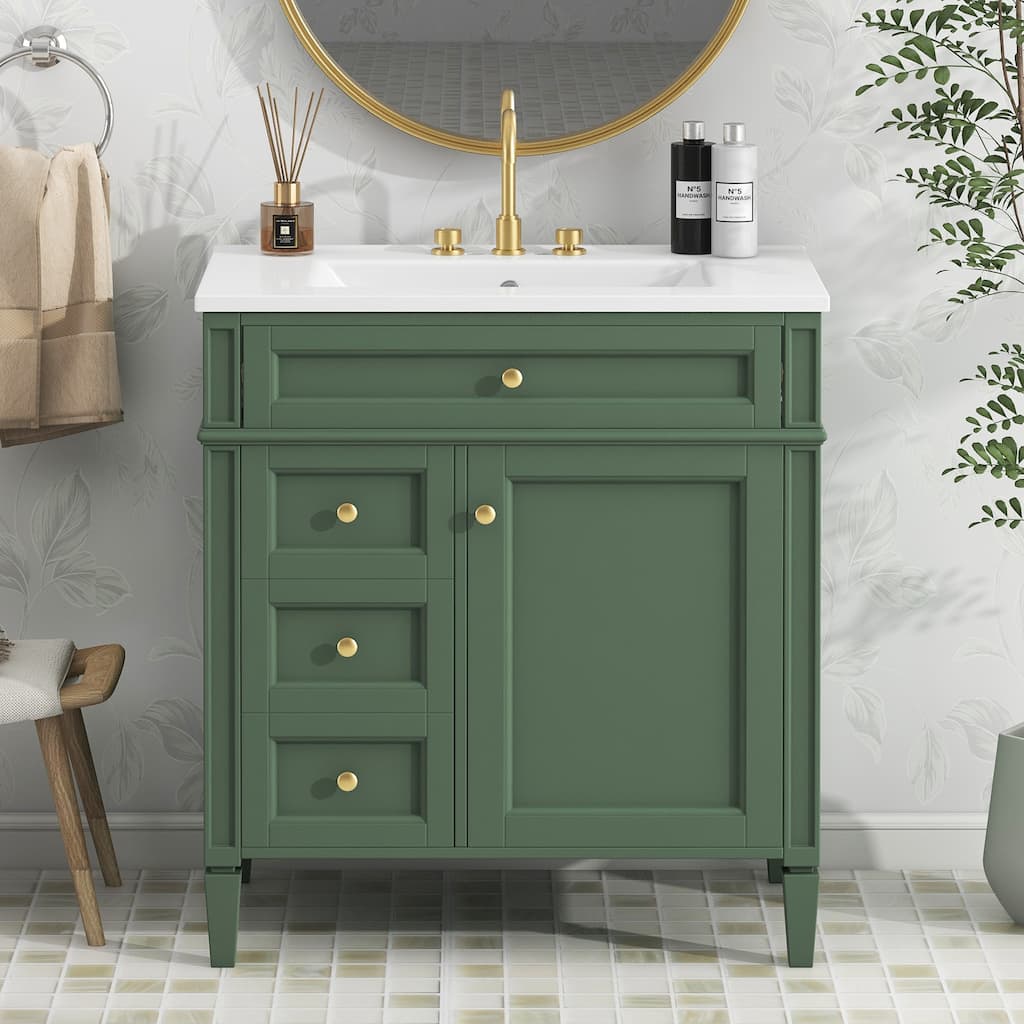 30"Bathroom Vanity with Top Sink,Bathroom Storage Cabinet with 2 Drawers and a Tip-out Drawer,Single Sink Bathroom Vanity