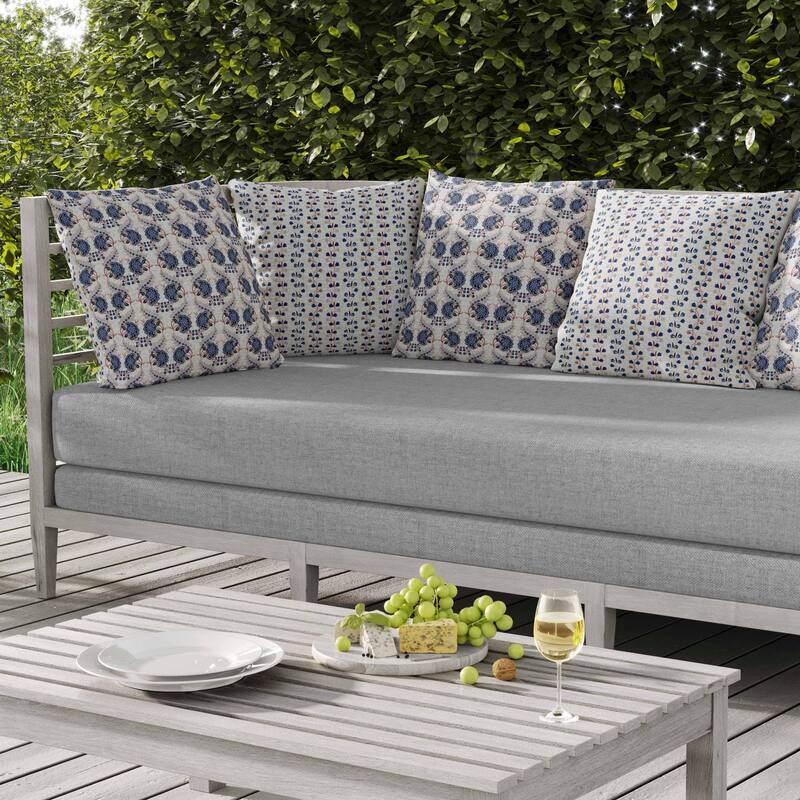 Botanical Bouquet Indoor/Outdoor Reversible Throw Pillow White and Blue