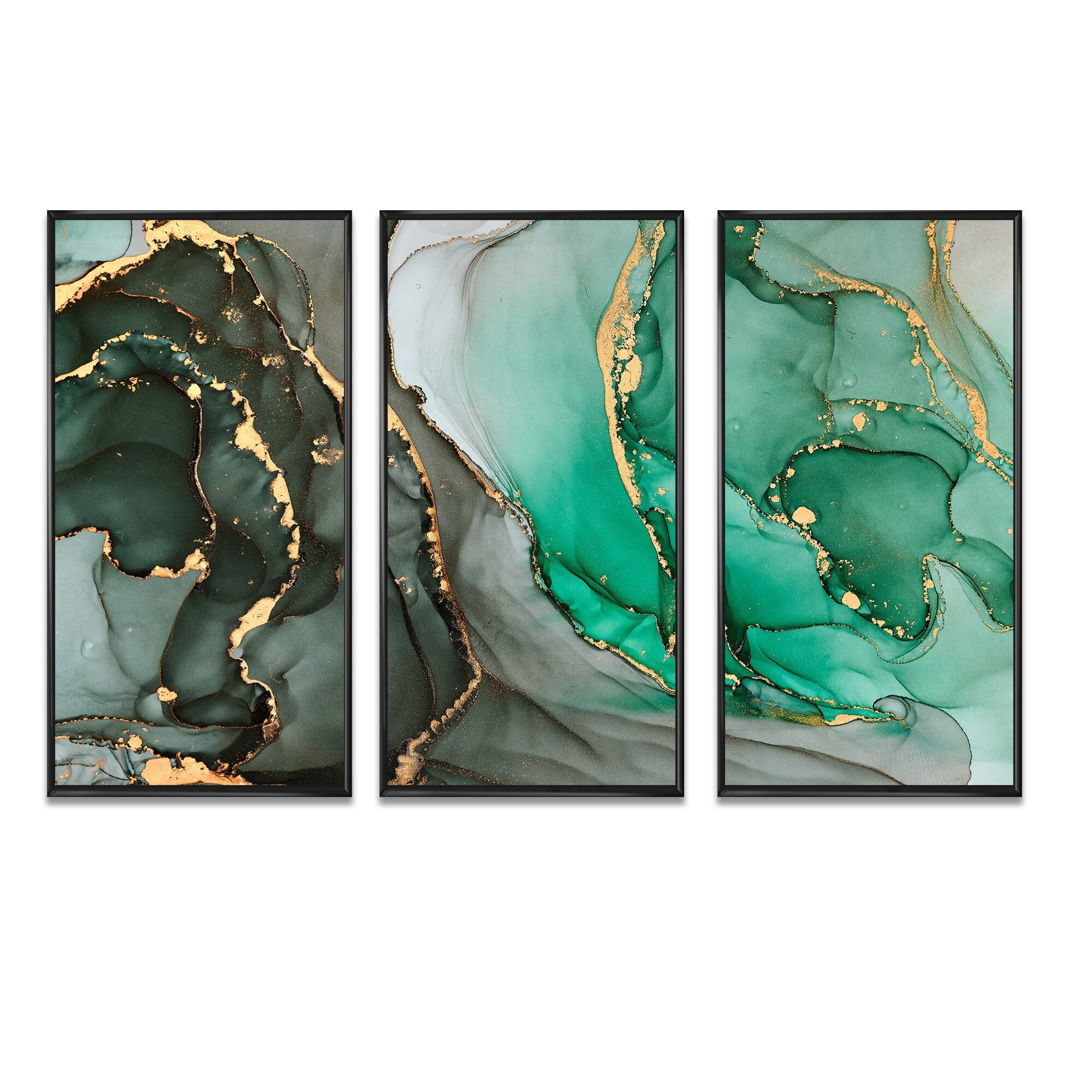 Designart "Turquoise And Grey Luxury Abstract Fluid Art I" Modern