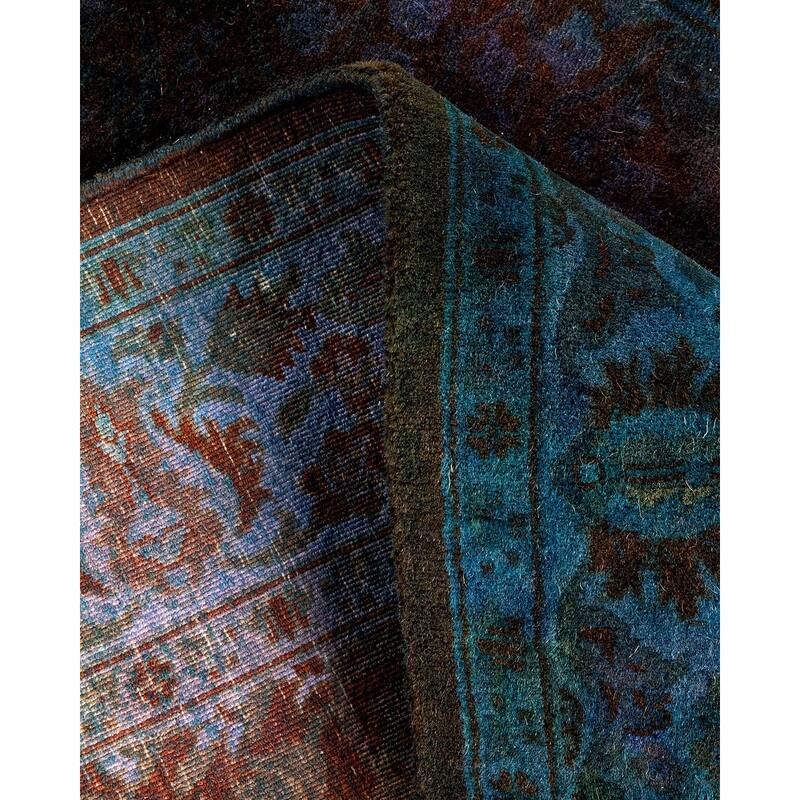 Overton Hand Knotted Wool Vintage Inspired Modern Contemporary Overdyed Blue Runner Rug - 3' 1" x 12' 4"