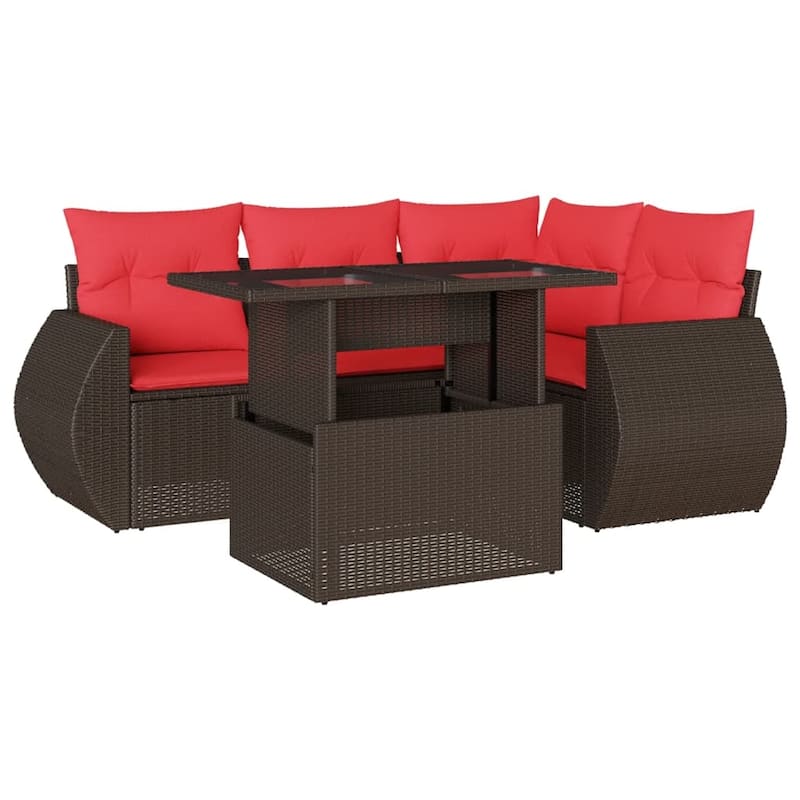 vidaXL Patio Sofa Set with Cushions and Table Outdoor 5 Piece Poly Rattan