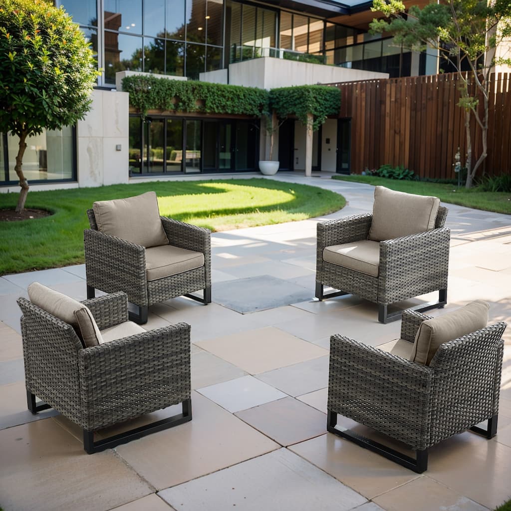 4 PE Rattan Outdoor Dining Chairs with Cushions - Grey