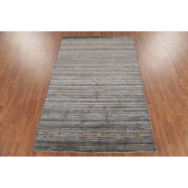 Striped Tribal Gabbeh Oriental Area Rug Hand-Knotted Wool Carpet - 5'1"x 8'0"