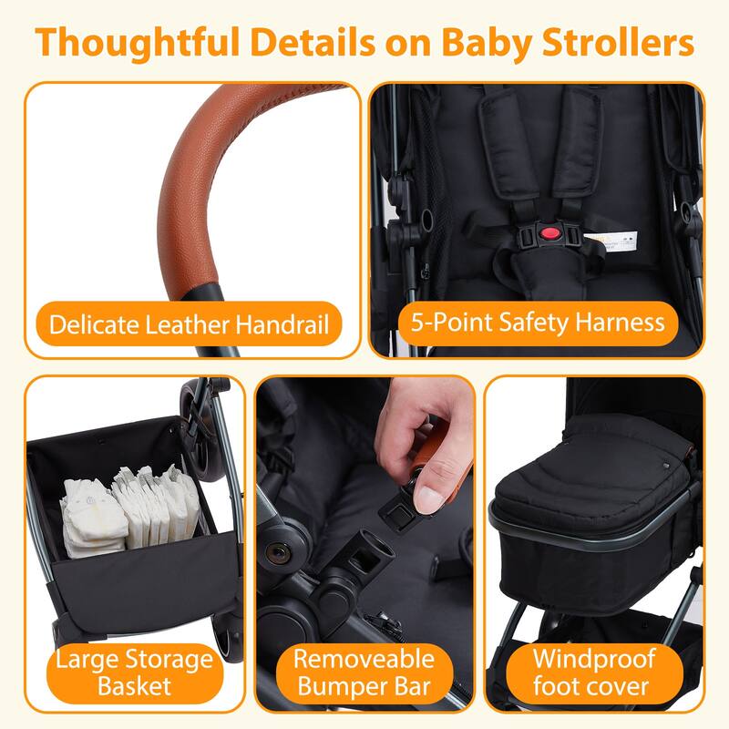Foldable Baby Stroller with Adjustable Canopy