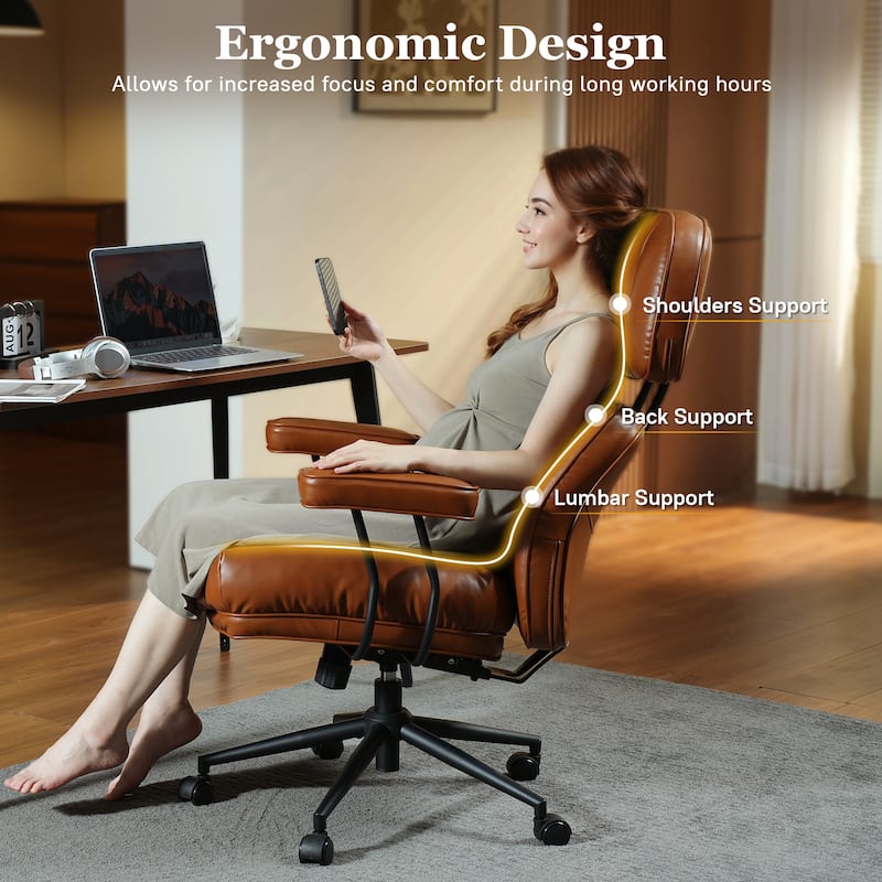 OVIOS PU Leather Ergonomic Lumbar Support Office Chair Desk Chair