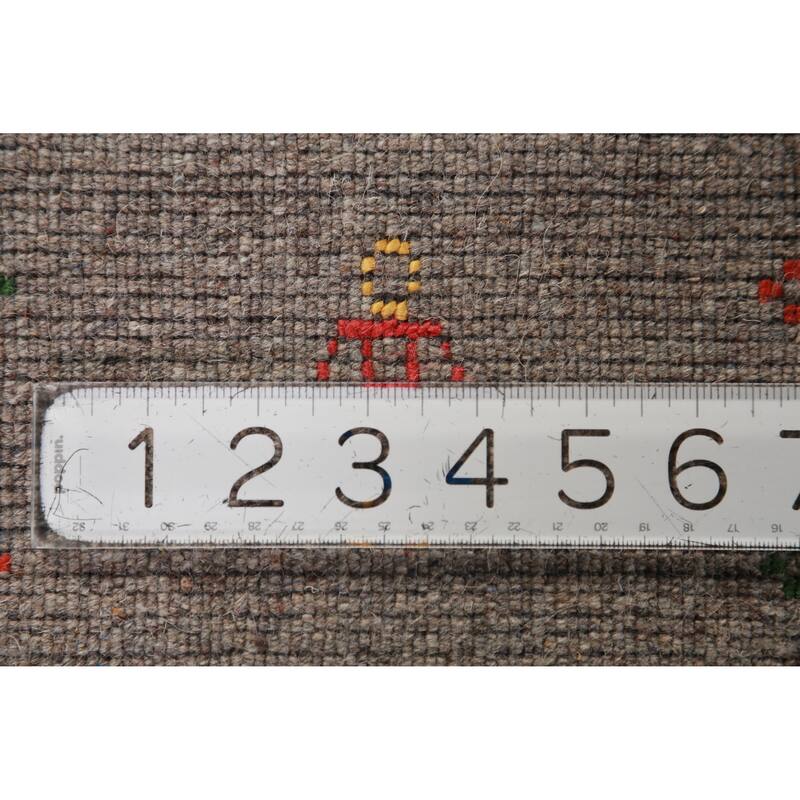 Tribal Gabbeh Area Rug Hand-Knotted Grey Wool Carpet - 8'0" x 9'11"