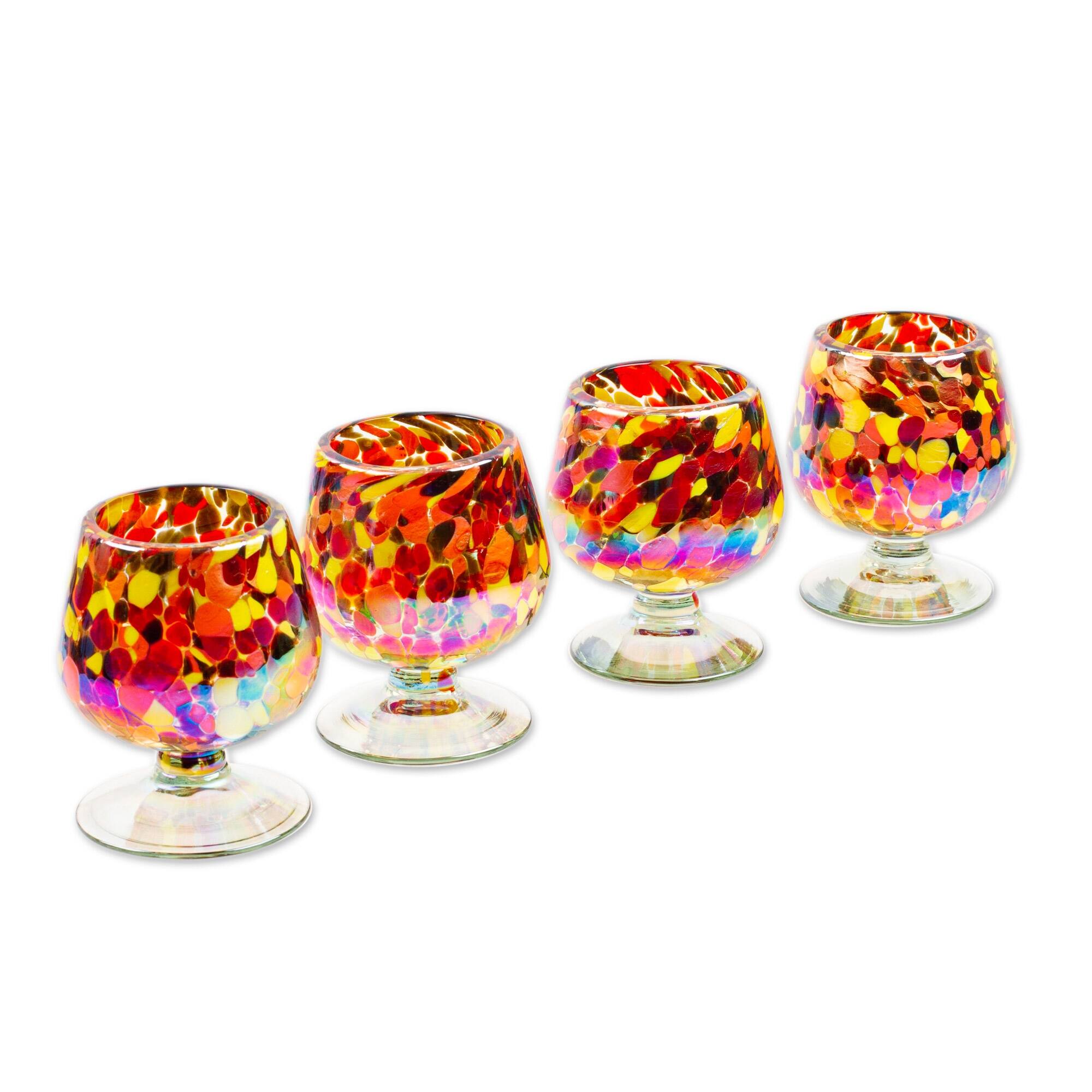 NOVICA Artisan Handblown Recycled Glass Snifters Multicolored Mexican