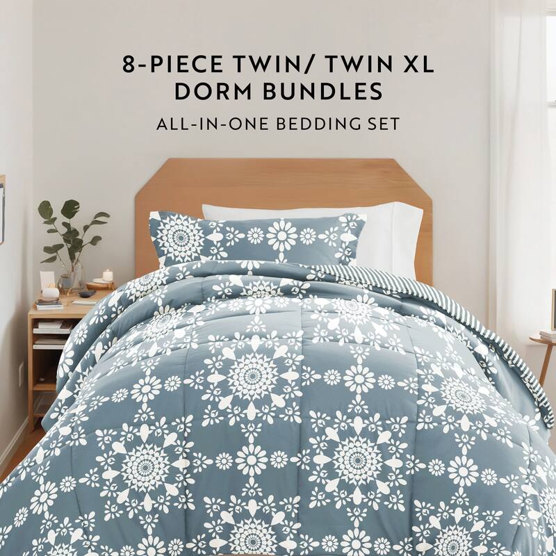 8pc Twin XL Pattern Dorm Bedding Bundle