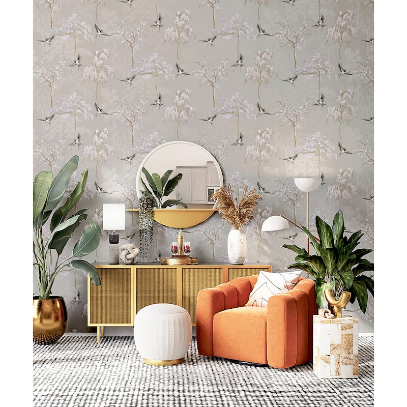 Japanese Tree Garden Grey Wallpaper - 20.8 in. W x 33ft L - Double Roll