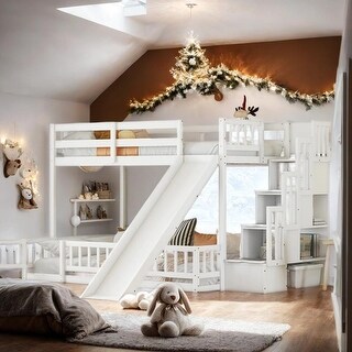 Pine Twin Over Full Bunk Bed with Safety Guardrails, White