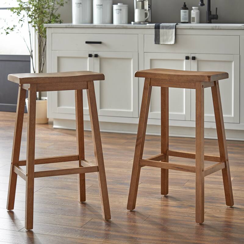 Simple Living Marney 30-inch Solid Rubberwood Saddle Bar Stools (Set of 2)