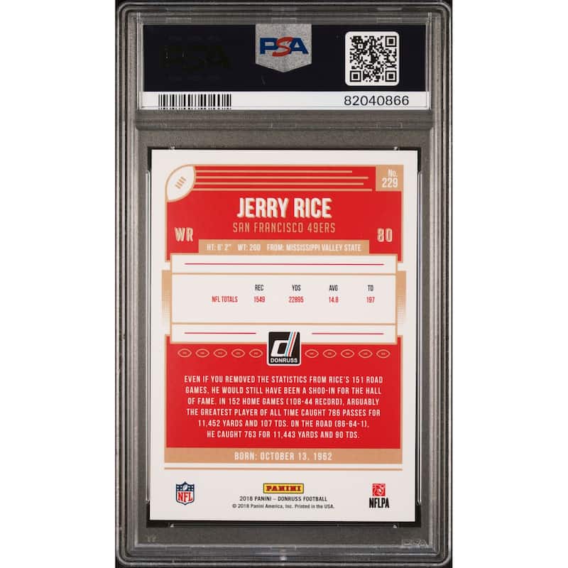 Jerry Rice 2018 Panini Donruss Football Card #229 Graded PSA 10 - 8'6" x 11'6"
