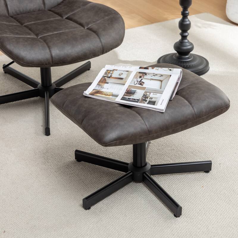 2-Piece Seating Set, Faux Leather Tufted Accent Chair and Ottoman