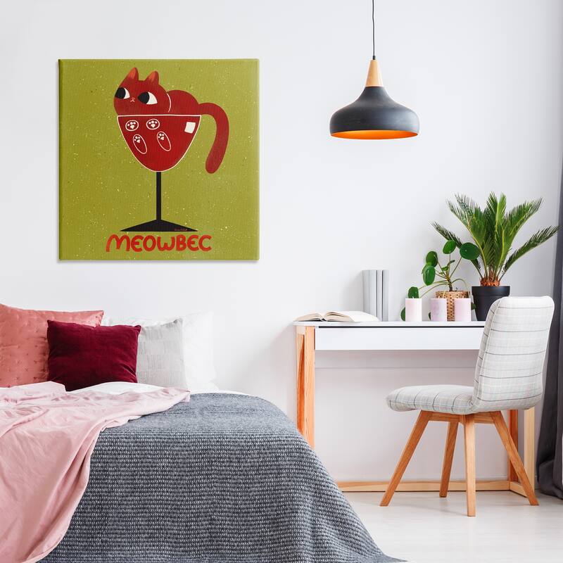 Stupell Meowbec Cat Wine Canvas Wall Art Design By Carrie Cantwell