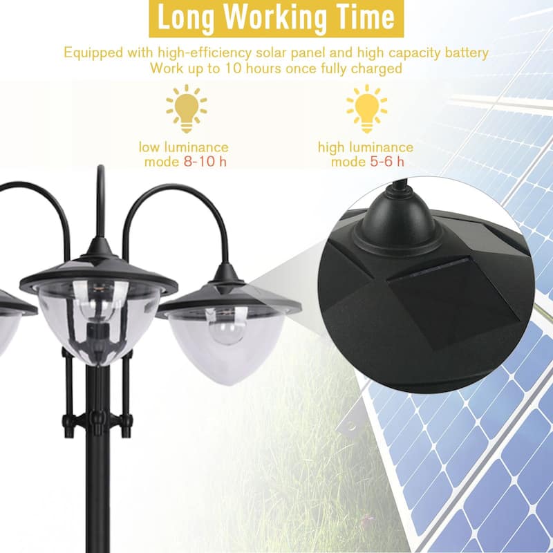 Outsunny 3-head LED Solar Light Lamp Street Light Post with Planter, Solar-powered Lamp Post, Black - 23.5" x 21.75" x 74.5"