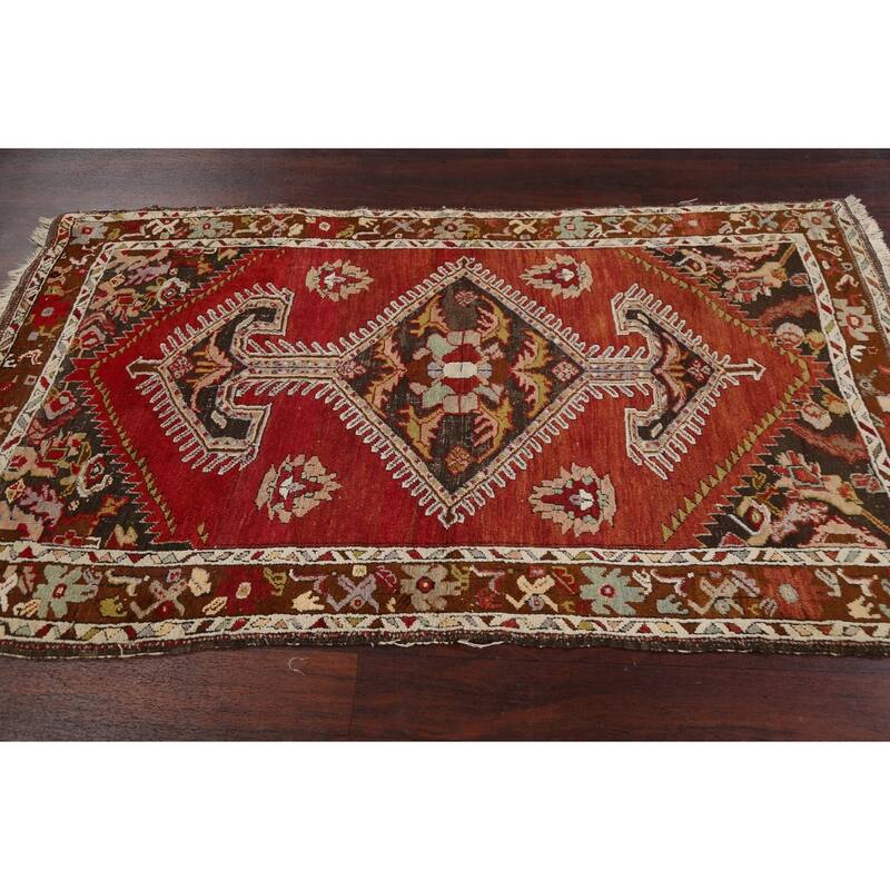 Vegetable Dye Geometric Anatolian Turkish Wool Area Rug Handmade - 3'9" x 6'7"
