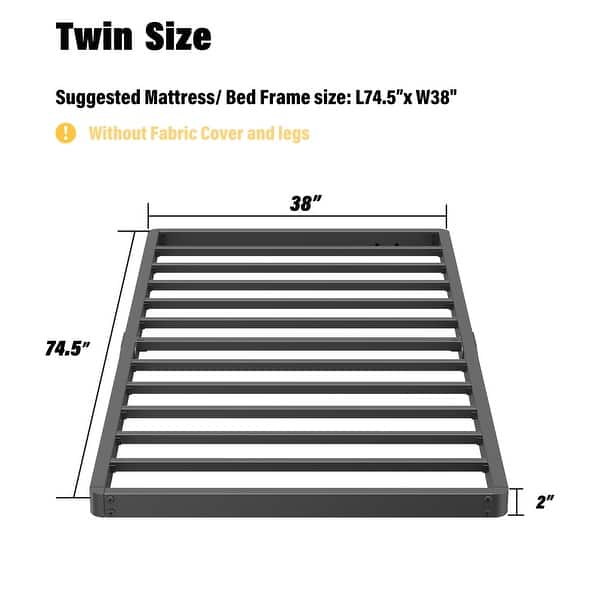 dimension image slide 1 of 2, 2 Inch Low Profile Metal Box Spring Bunkie Board, Thin Bed Slat Replacement