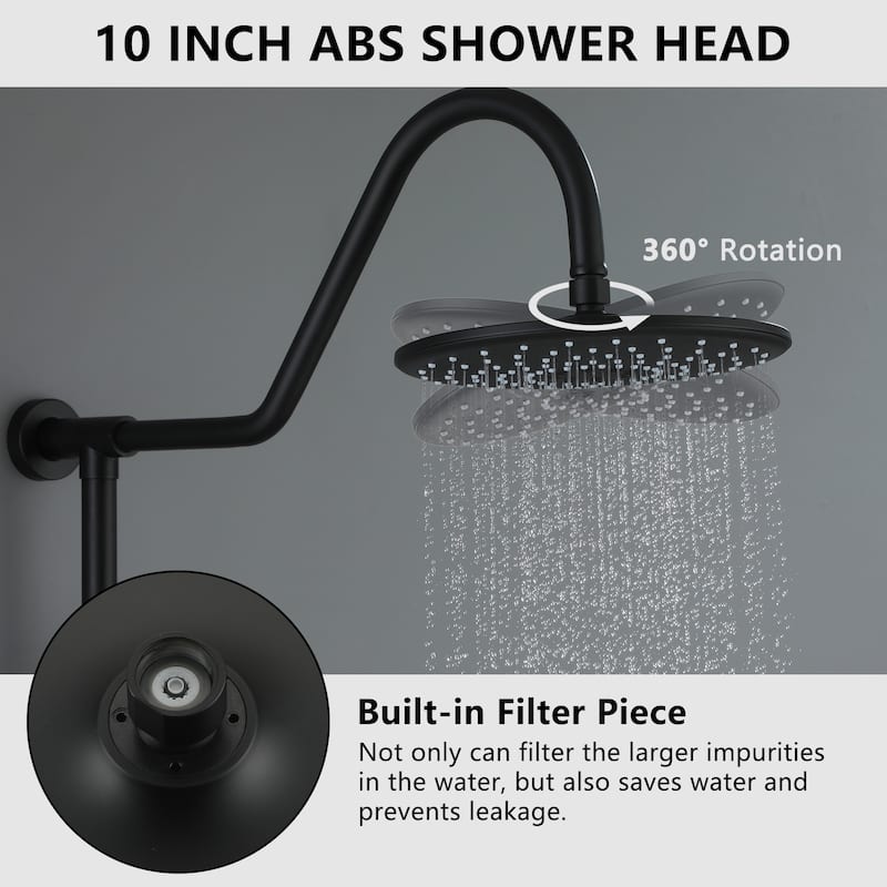 3-Spray Patterns 10 in Wall Mount Dual Shower Heads with Soap Dish and Rough-in Valve