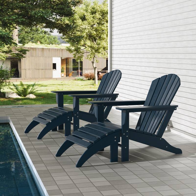 Altura Outdoor Eco-Friendly All Weather Adirondack Chairs with Ottomans (4-Piece Conversation Set) - Navy Blue