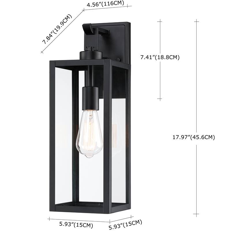 2 Pack 1-Light Matte Black Modern Outdoor Wall Lantern