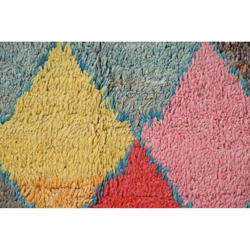 All-Over Trellis Moroccan Area Rug Hand-Knotted Wool Carpet - 7'7" x 11'2"