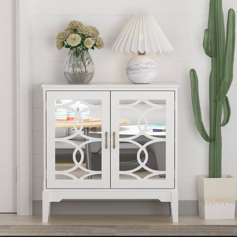 Wood Buffet Sideboard with Mirrored Door Modern Accent Storage Cabinet