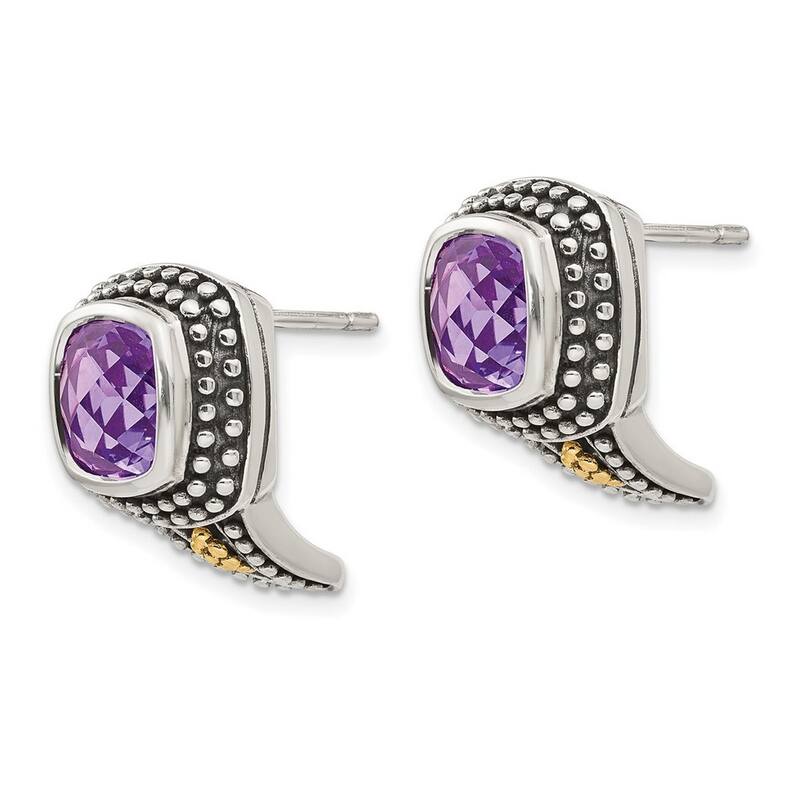 Curata 925 Sterling Silver With 14k Amethyst Post Earrings 22x10mm