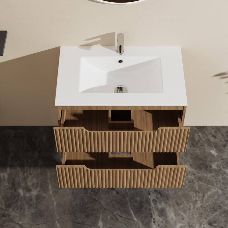 30" Wall Mounted Bathroom Vanity with Sink Floating Bathroom Cabinet Sink Combo, Soft-Close System, 2 Extra Big Drawers
