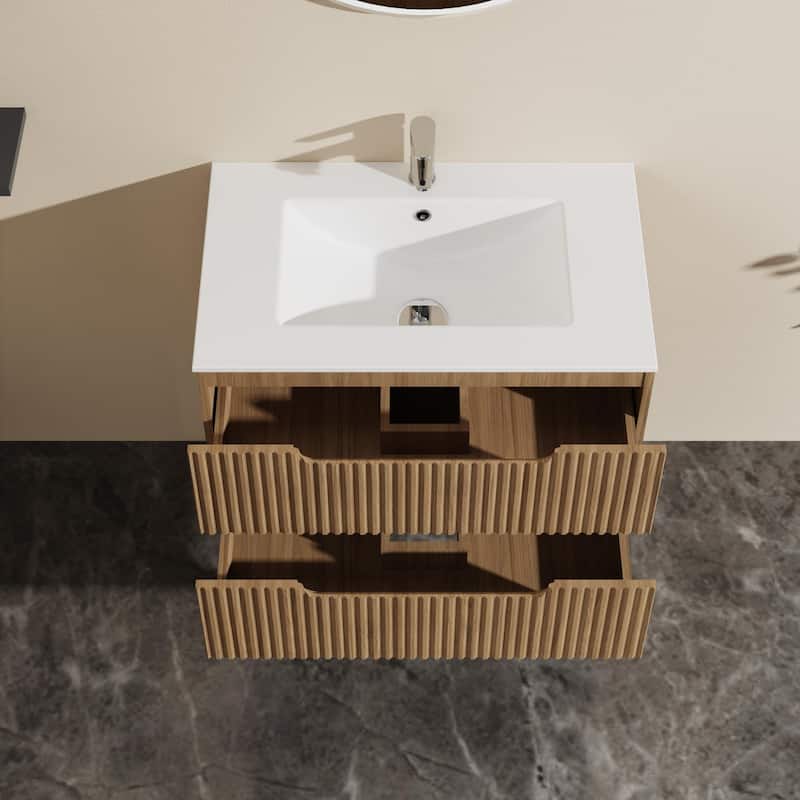 GDFStudio - Lucas Modern Floating Bathroom Vanity with Ceramic Sink and Dual Soft-Close Storage Drawers