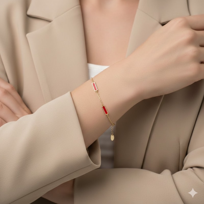 Curata 14k Yellow Gold Italian 7" Inlaid Genuine Gemstone 10X2mm Bar Station Bracelet